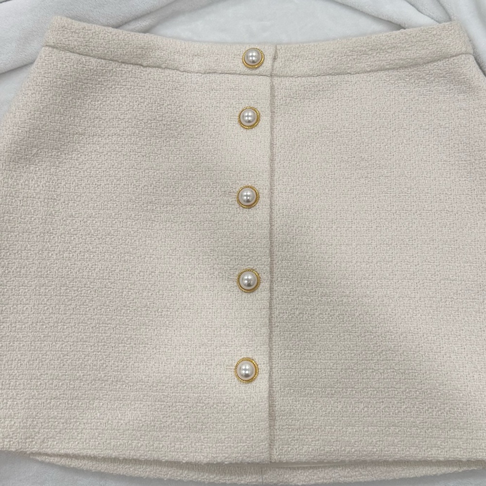 Structured Tweed Novelty Button Mini Skirt